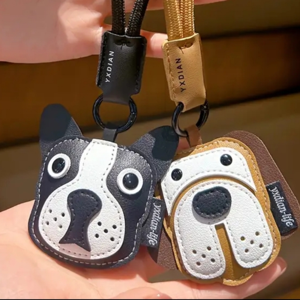 Boston Terrier Puppy Face Faux Leather Charm/Keychain - Picture 3 of 5